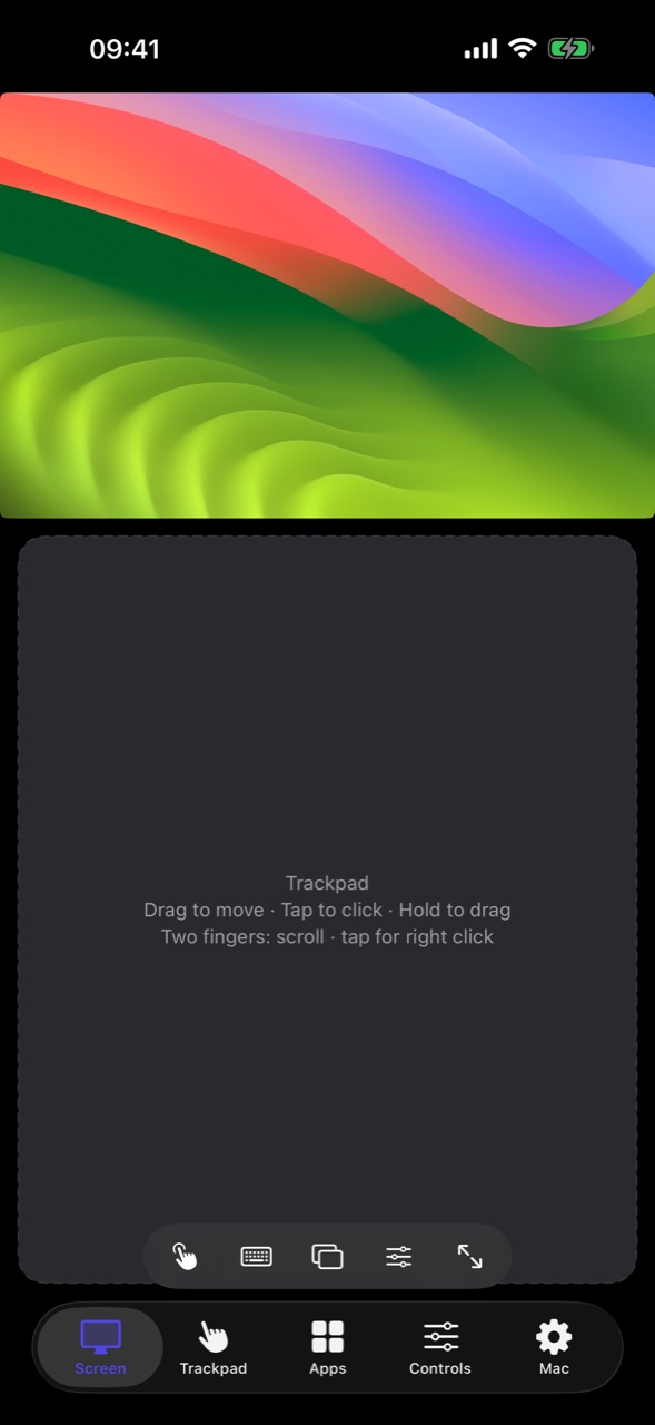 The Mac's screen live on the iPhone, with a trackpad area below